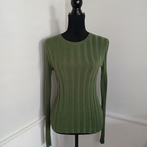 Zara Women's Ribbed Knit Long Sleeve Green Shirt Size Medium